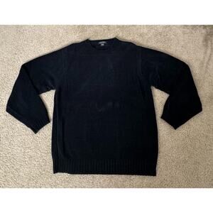 Nautica Mens Sweater Large Black Fleece Lined Crewneck Pullover Warm